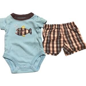 Teal Fish Onesie And Plaid Shorts newborn